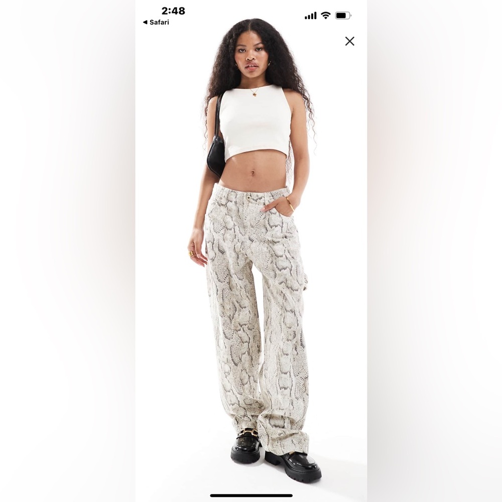 Bershka Snake Print carpenter petite Pants in Cream and Black size 6 BNWT